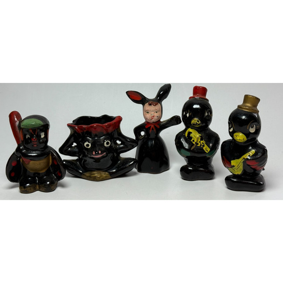 Vintage Lot Made in Japan Redware Figurines Anthropomorphic Frog Ladybug Birds - Picture 1 of 12